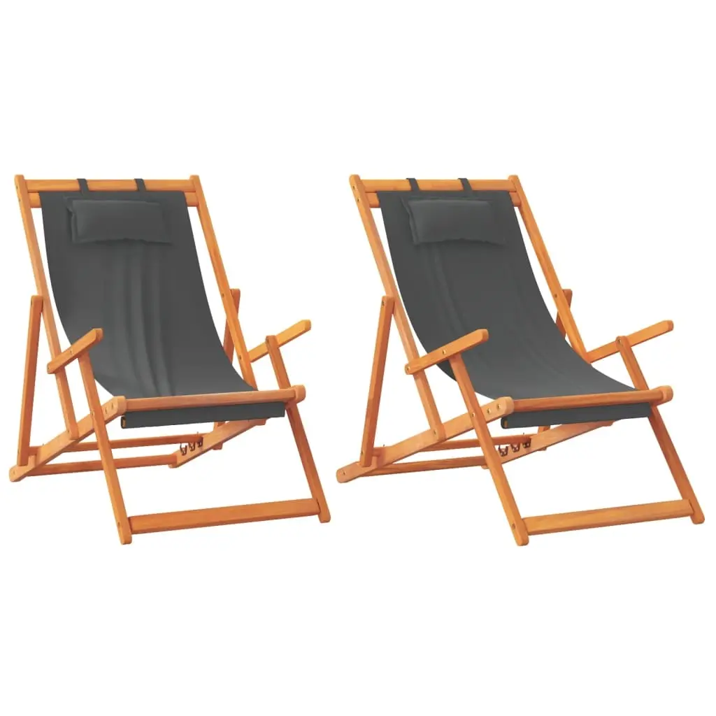 Folding Beach Chairs 2 pcs Grey Fabric 3214482 - Furniture