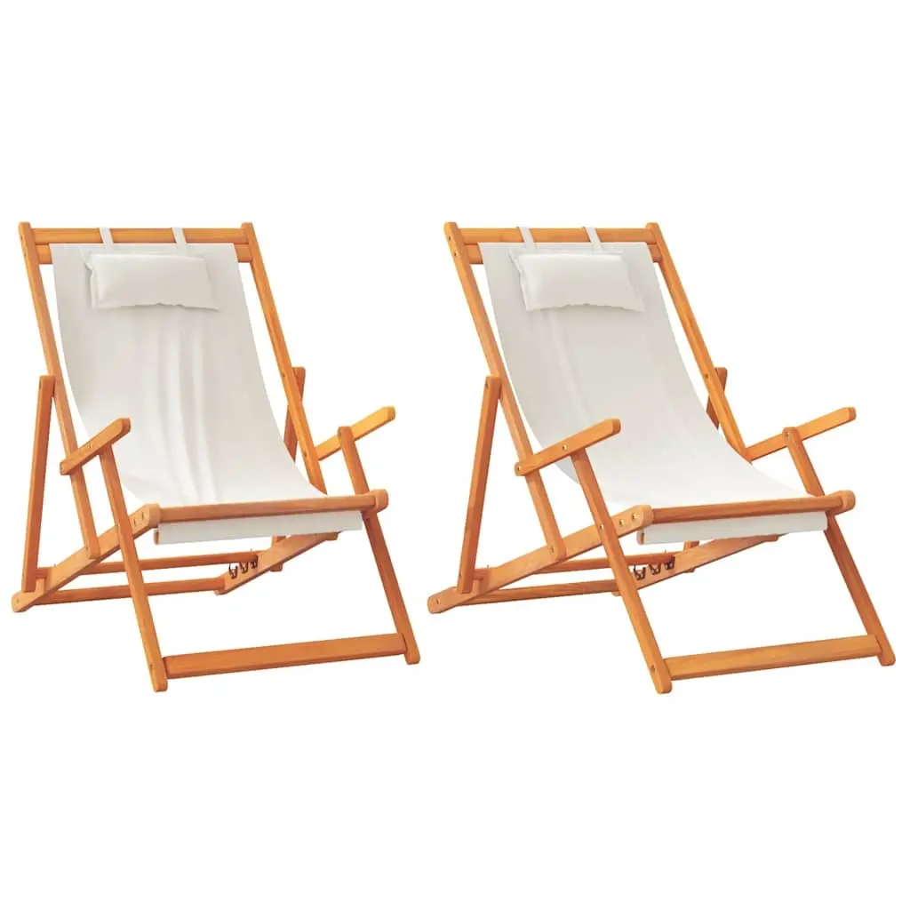 Folding Beach Chairs 2 pcs Cream Fabric 3214484 - Furniture