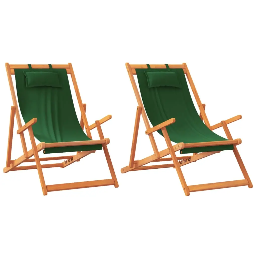 Folding Beach Chairs 2 pcs Green Fabric 3214485 - Furniture
