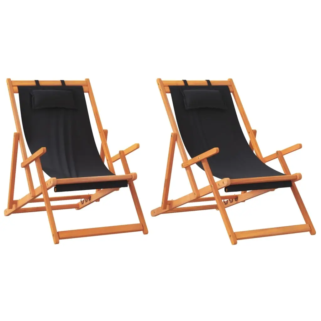 Folding Beach Chairs 2 pcs Black Fabric 3214486 - Furniture
