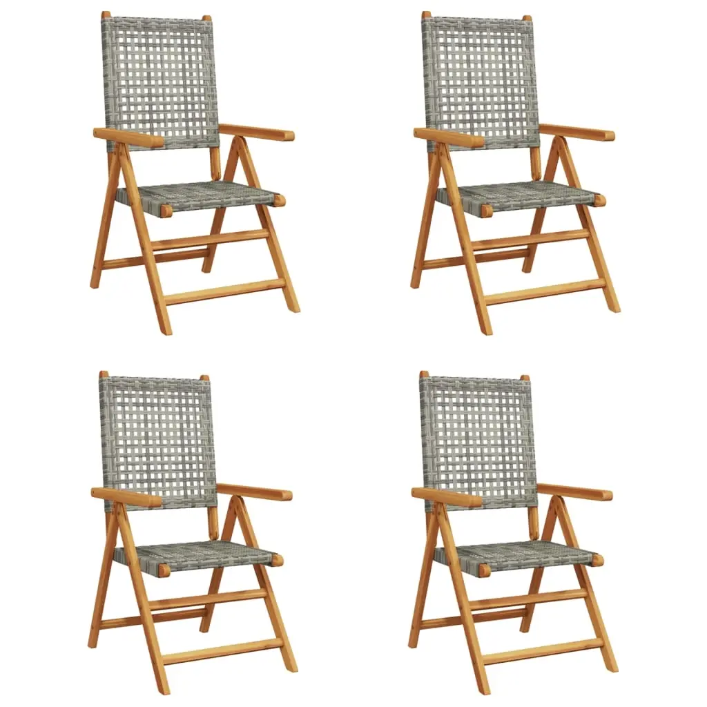 Reclining Garden Chairs 4 pcs Grey Poly Rattan and Solid Wood 3214523 - Furniture