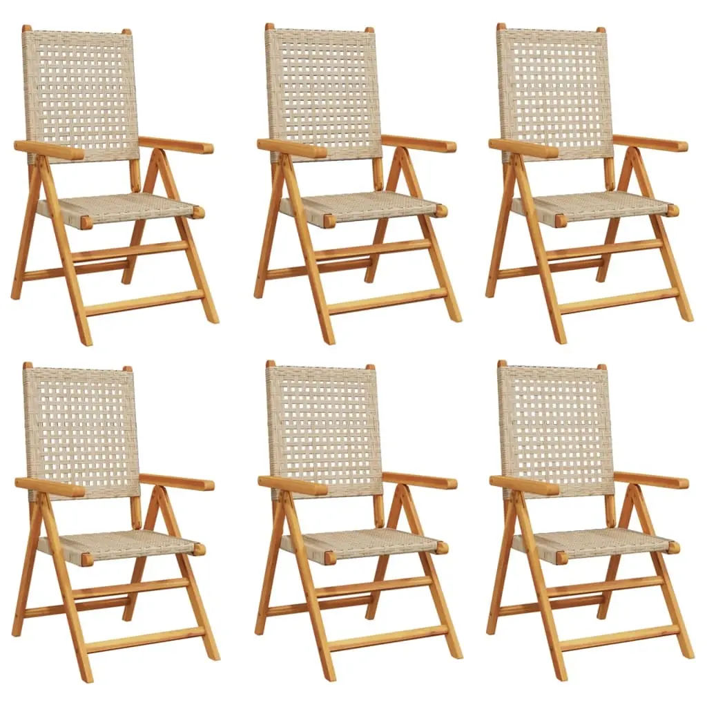 Reclining Garden Chairs 6 pcs Beige Poly Rattan and Solid Wood 3214527 - Furniture