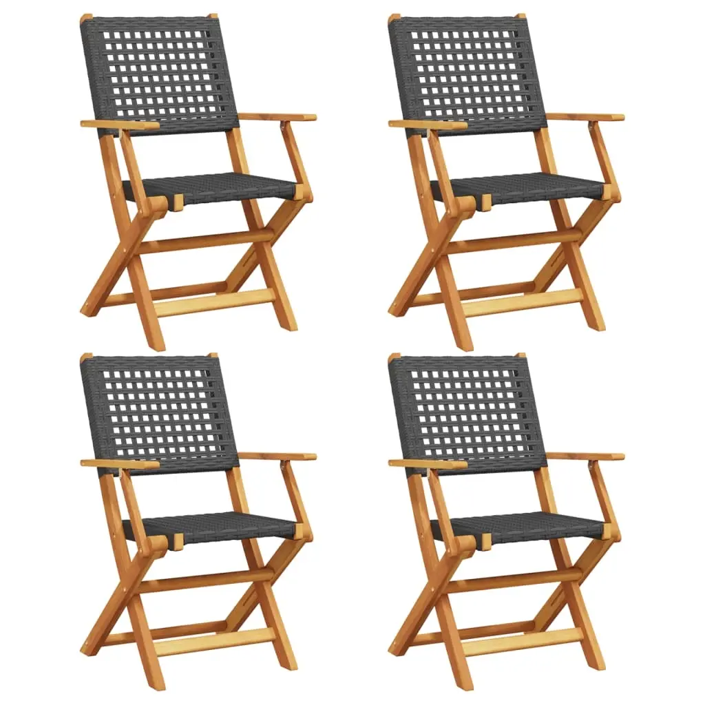 Folding Garden Chairs 4 pcs Black Poly Rattan and Solid Wood 3214556 - Furniture