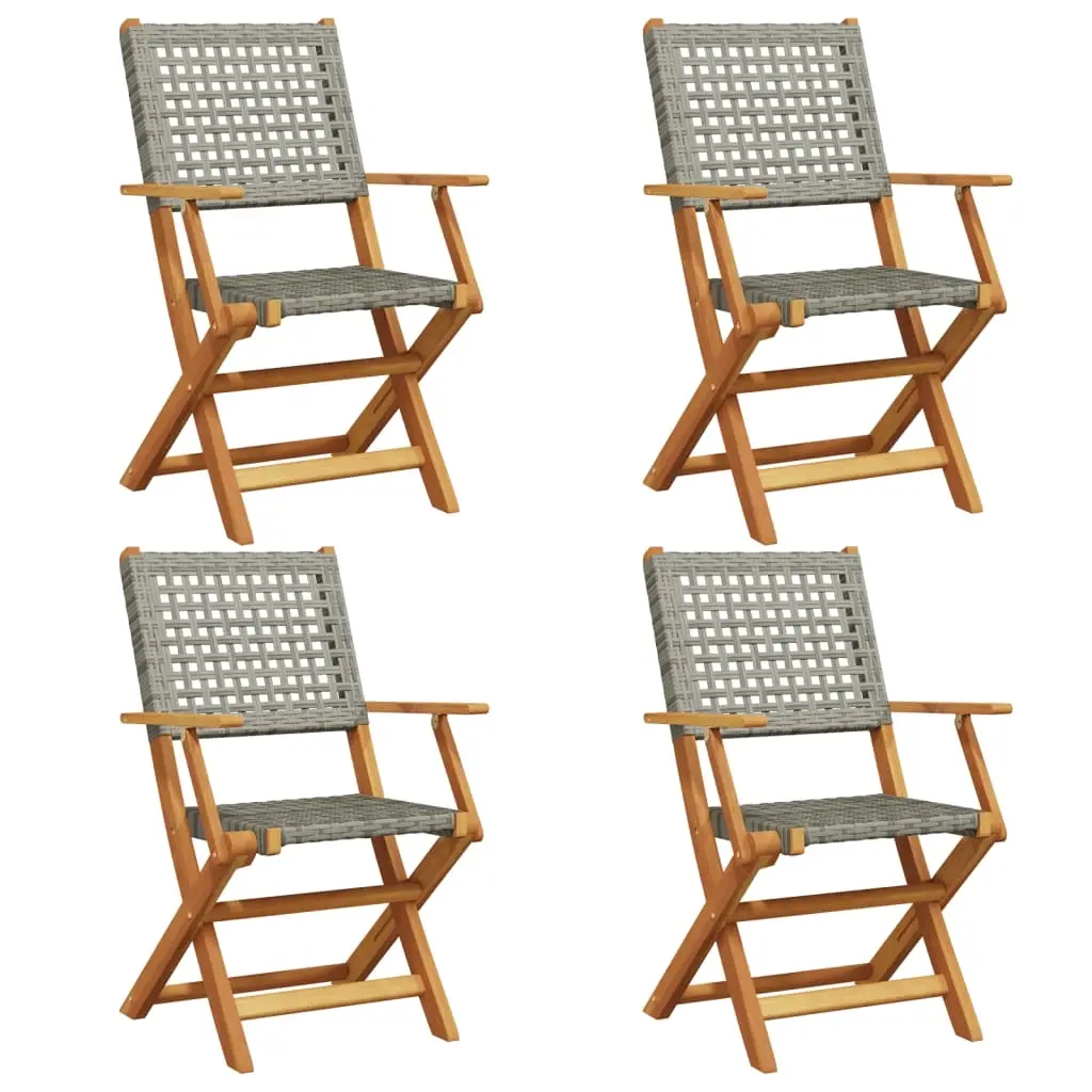 Folding Garden Chairs 4 pcs Grey Poly Rattan and Solid Wood 3214559 - Furniture