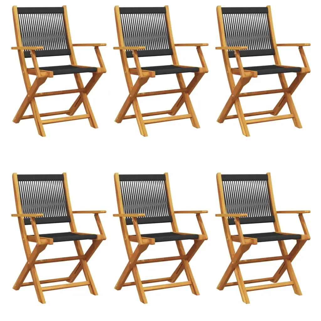 Folding Garden Chairs 6 pcs Black Solid Wood Acacia 3214566 - Furniture
