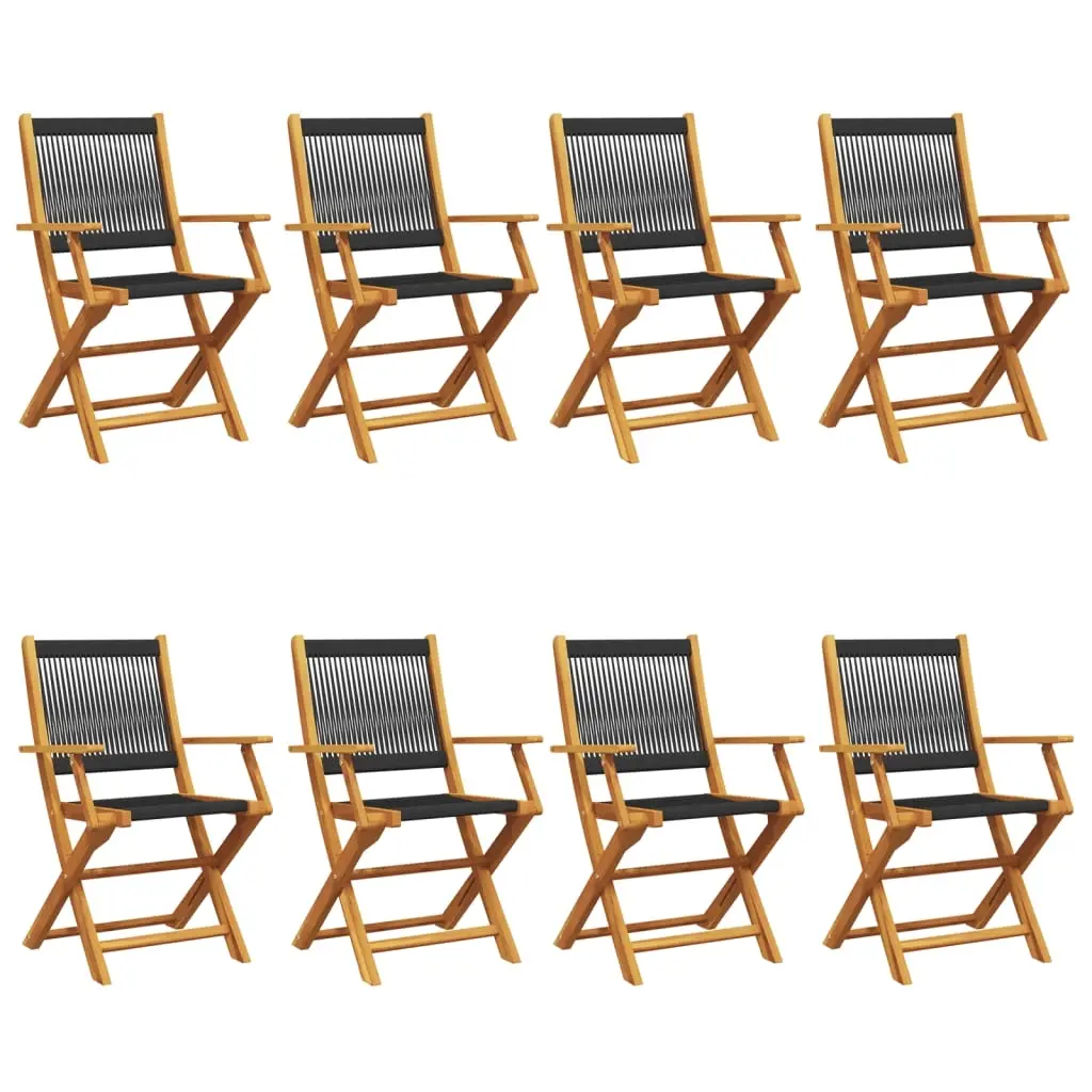 Folding Garden Chairs 8 pcs Black Solid Wood Acacia 3214567 - Furniture