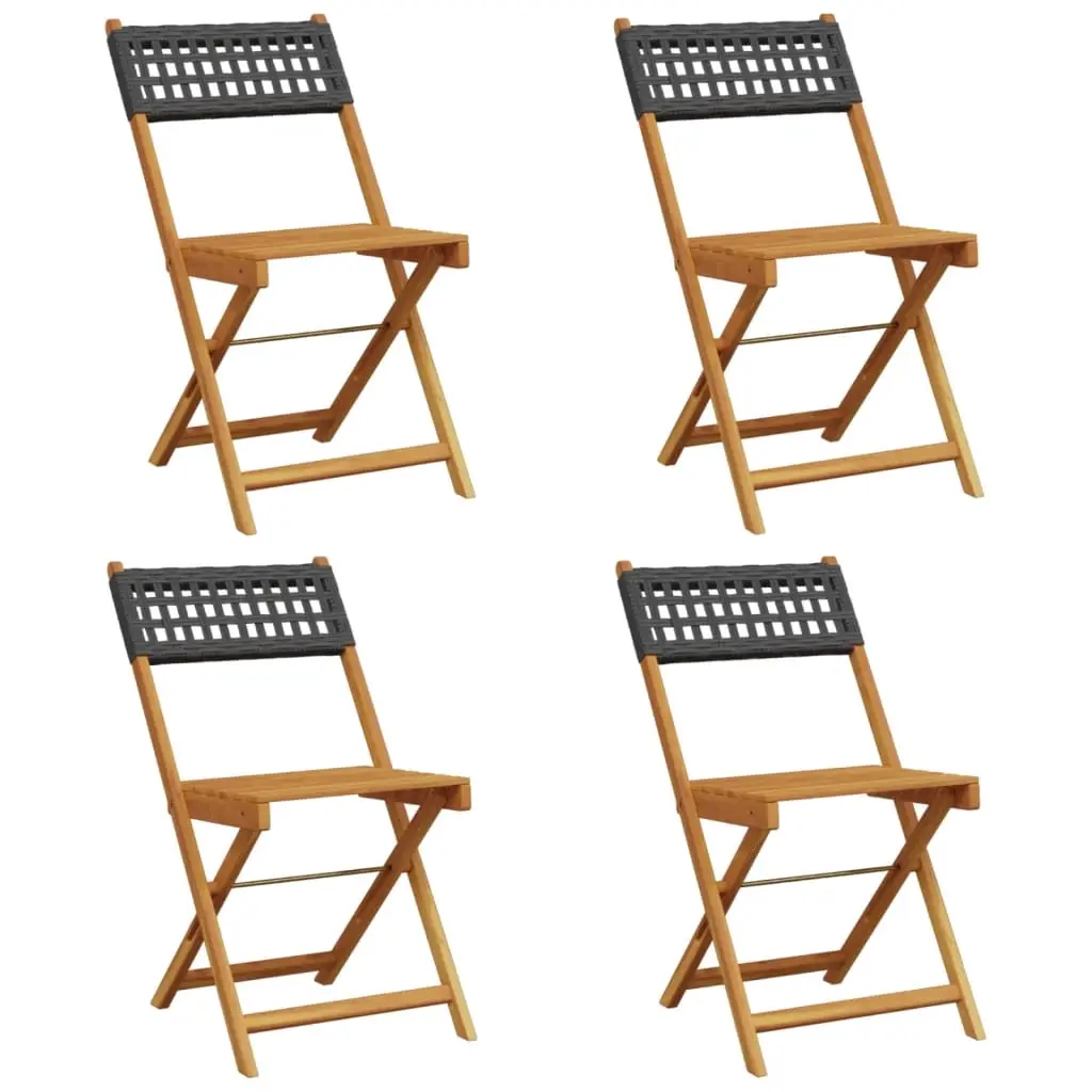 Folding Garden Chairs 4 pcs Black Poly Rattan and Solid Wood 3214592 - Furniture