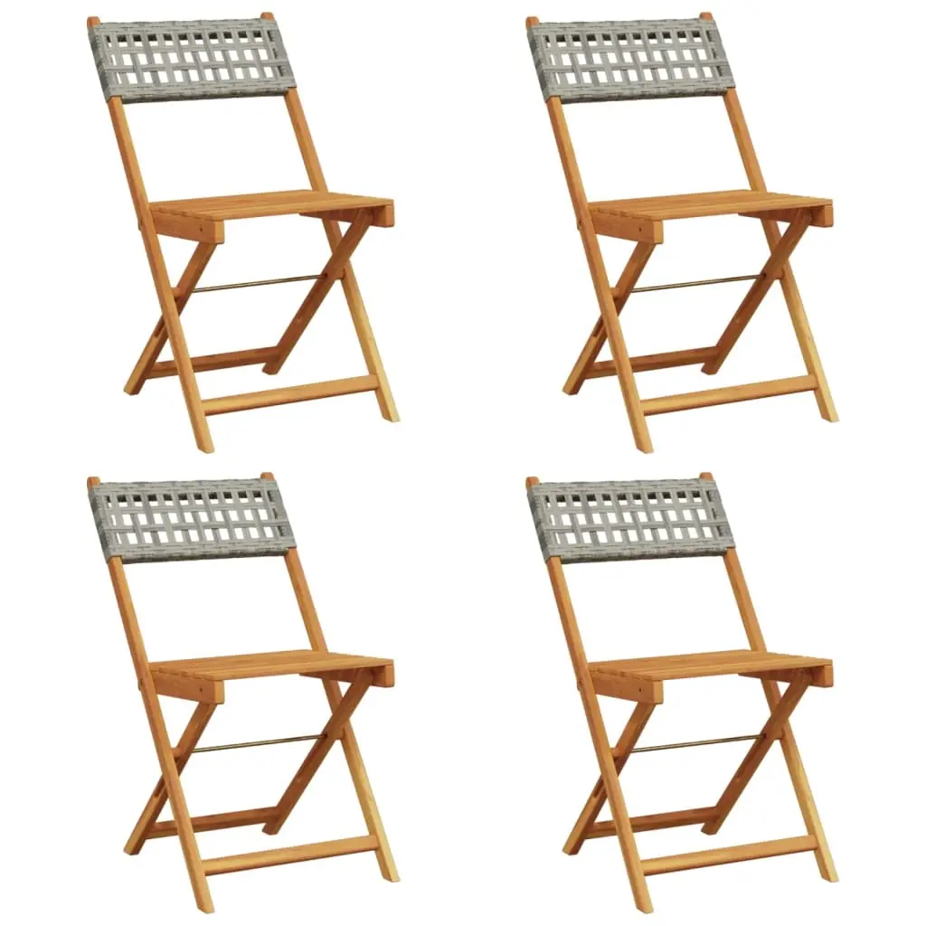 Folding Garden Chairs 4 pcs Grey Poly Rattan and Solid Wood 3214595 - Furniture