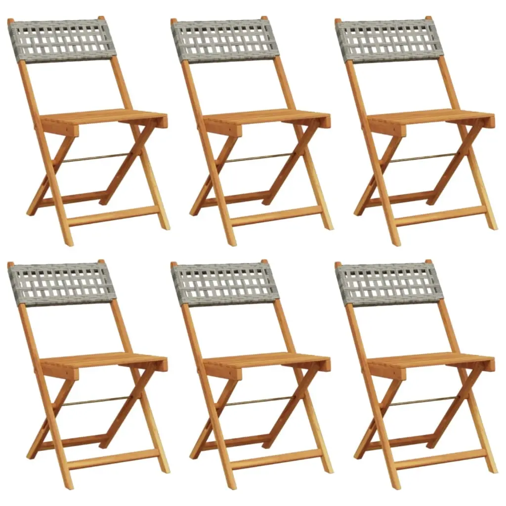 Folding Garden Chairs 6 pcs Grey Poly Rattan and Solid Wood 3214596 - Furniture