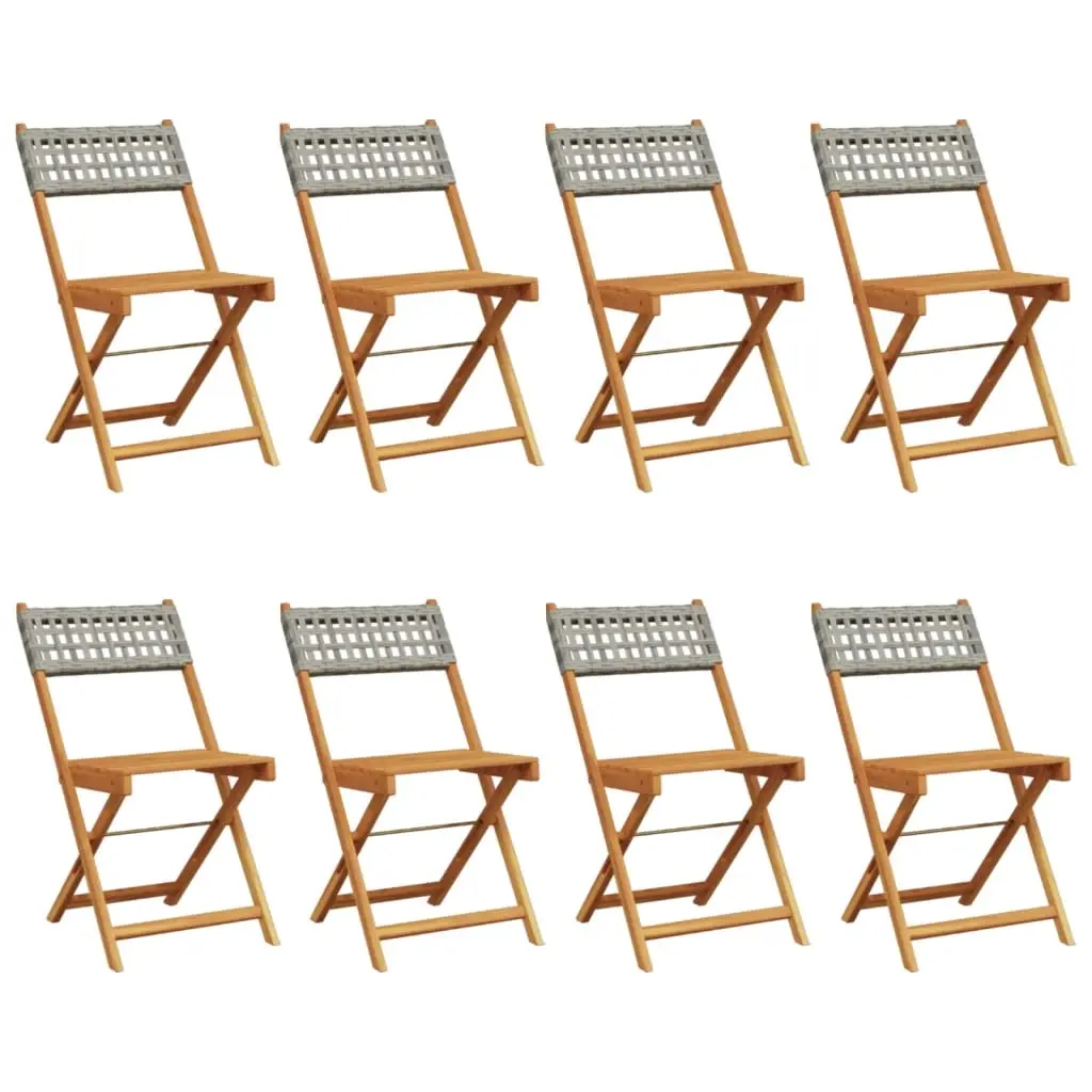 Folding Garden Chairs 8 pcs Grey Poly Rattan and Solid Wood 3214597 - Furniture