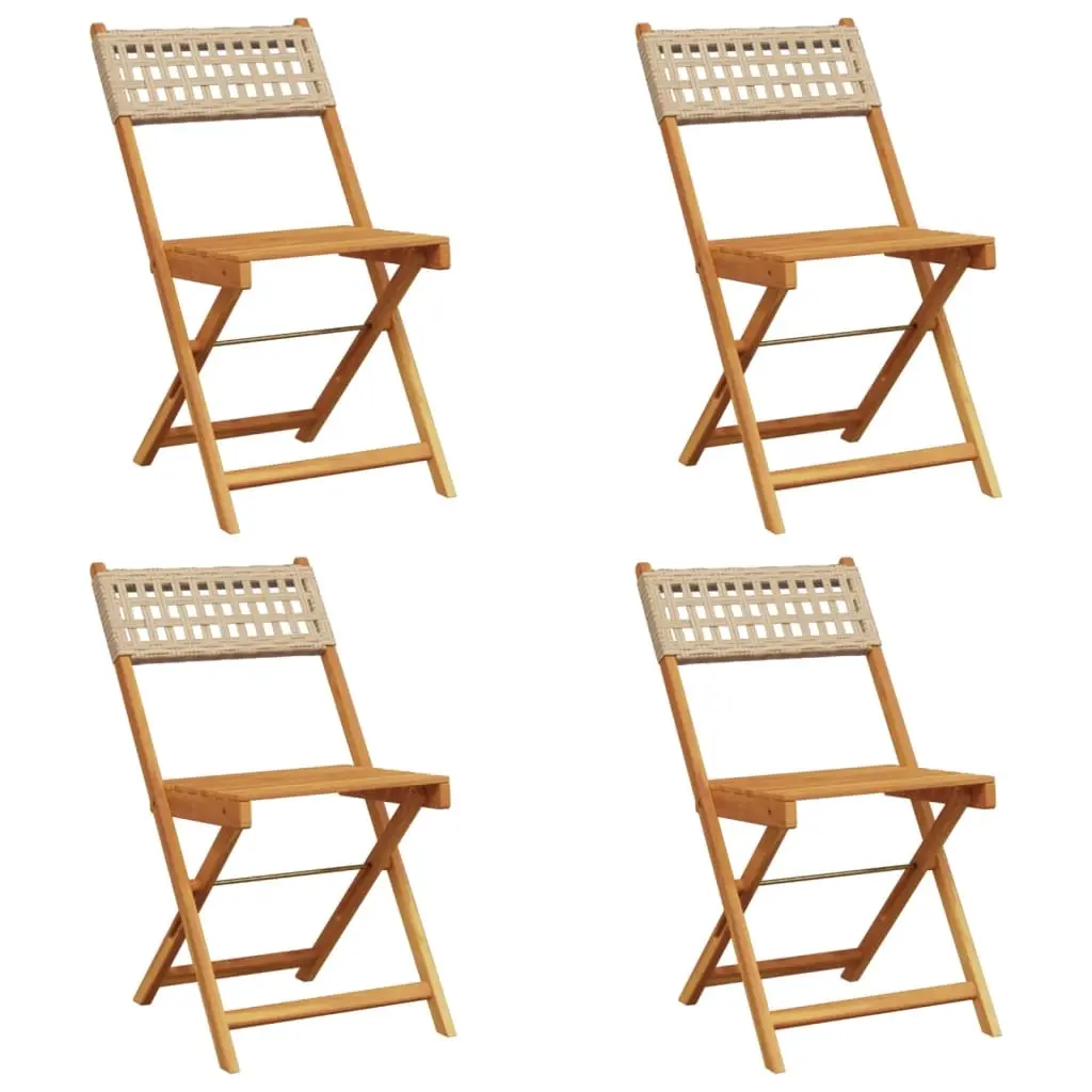 Folding Garden Chairs 4 pcs Beige Poly Rattan and Solid Wood 3214598 - Furniture