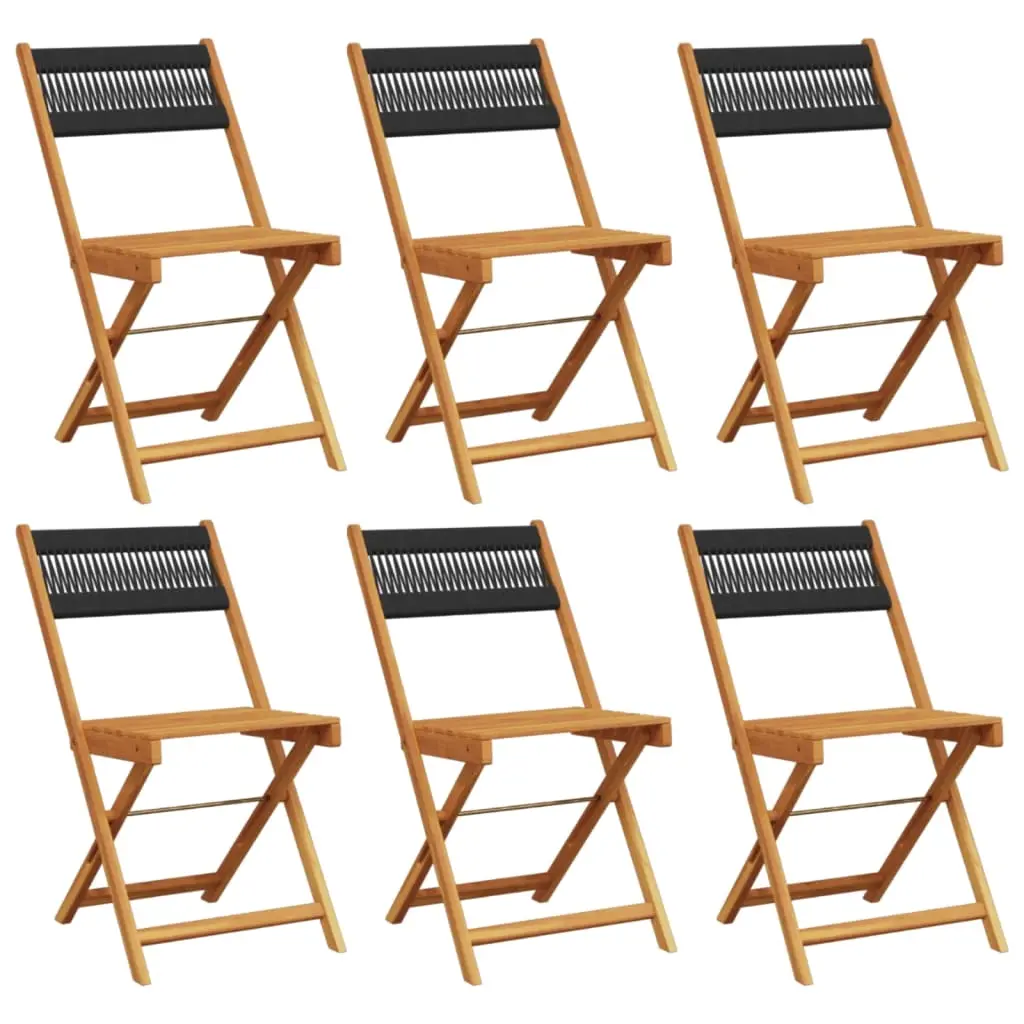 Folding Garden Chairs 6 pcs Black Solid Wood Acacia 3214602 - Furniture
