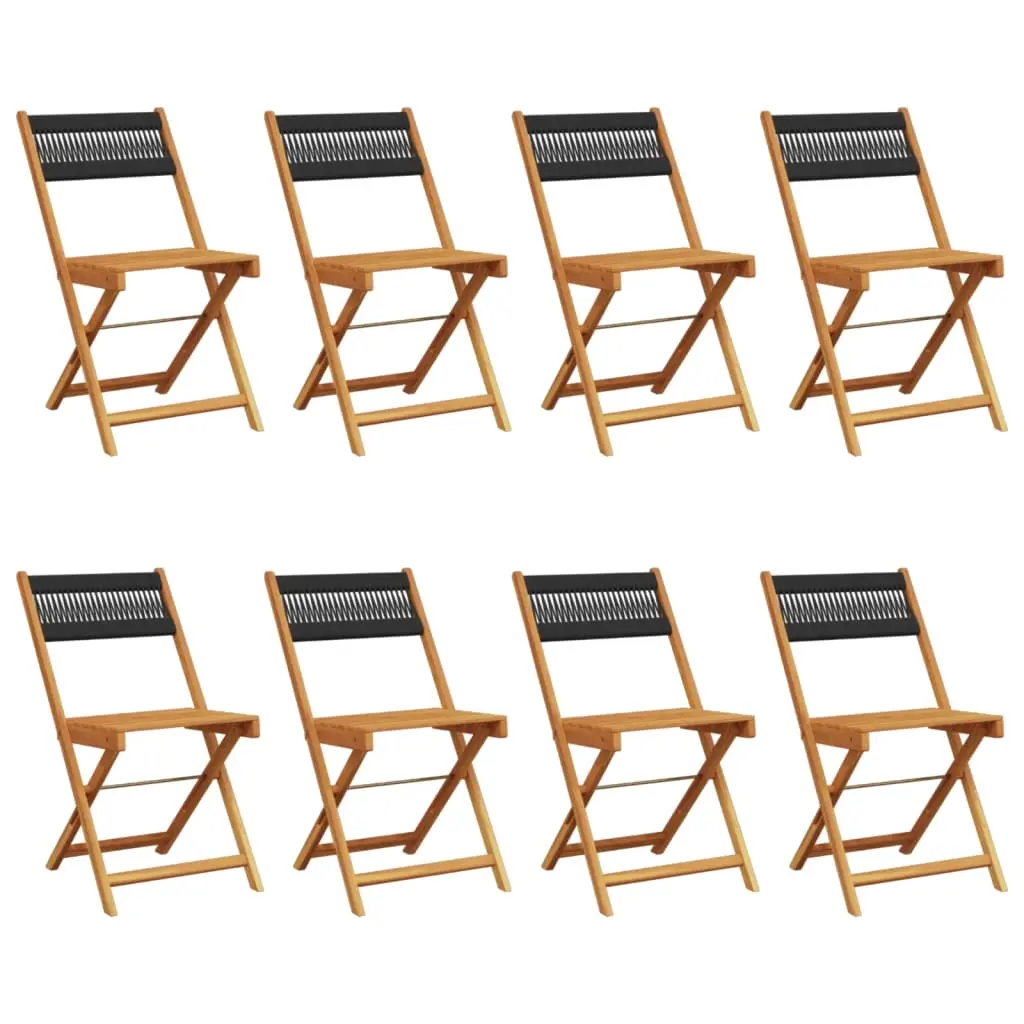 Folding Garden Chairs 8 pcs Black Solid Wood Acacia 3214603 - Furniture