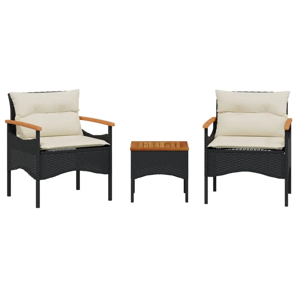 3 Piece Garden Sofa Set with Cushions Black Poly Rattan 368404 - Furniture