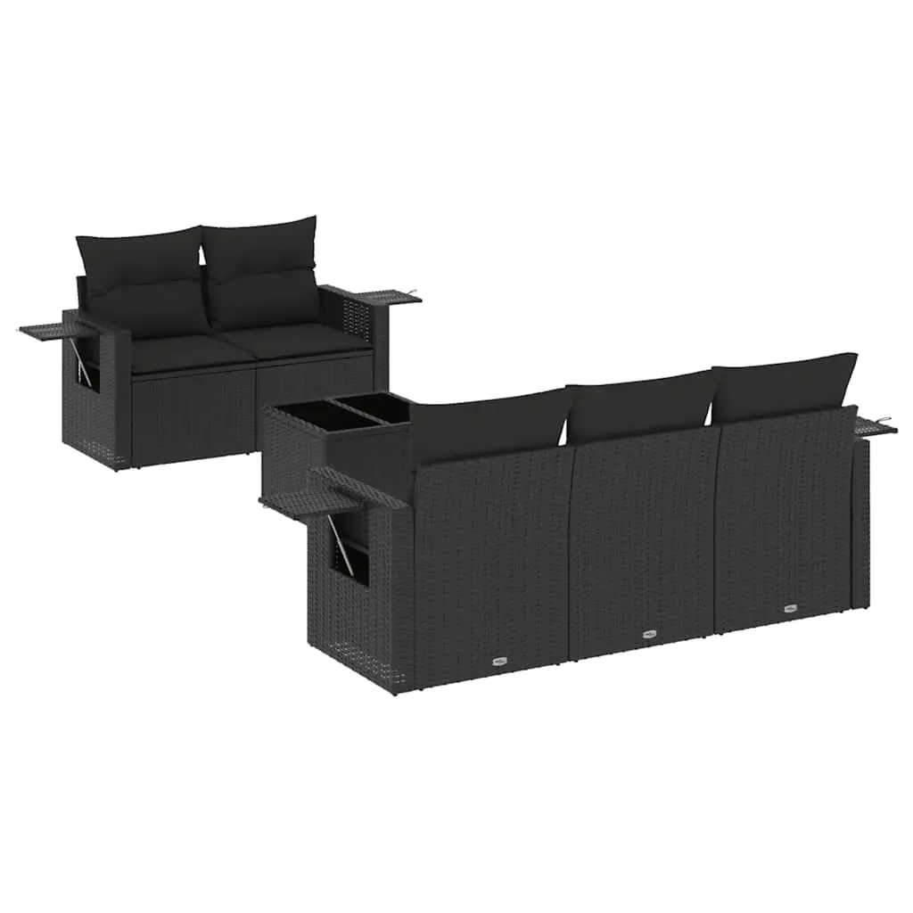 6 Piece Garden Sofa Set with Cushions Black Poly Rattan 3219894 - Furniture