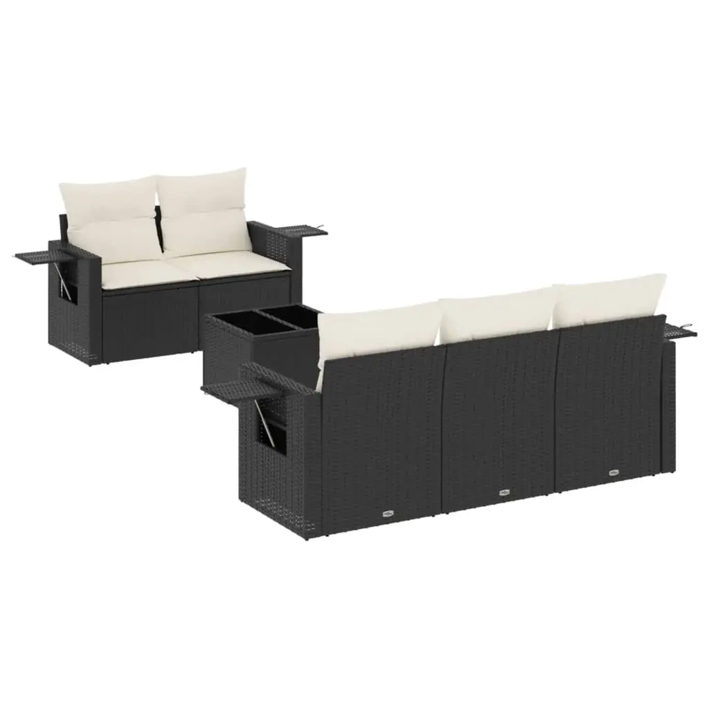 6 Piece Garden Sofa Set with Cushions Black Poly Rattan 3219895 - Furniture