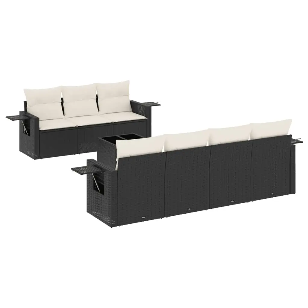 8 Piece Garden Sofa Set with Cushions Black Poly Rattan 3219925 - Furniture