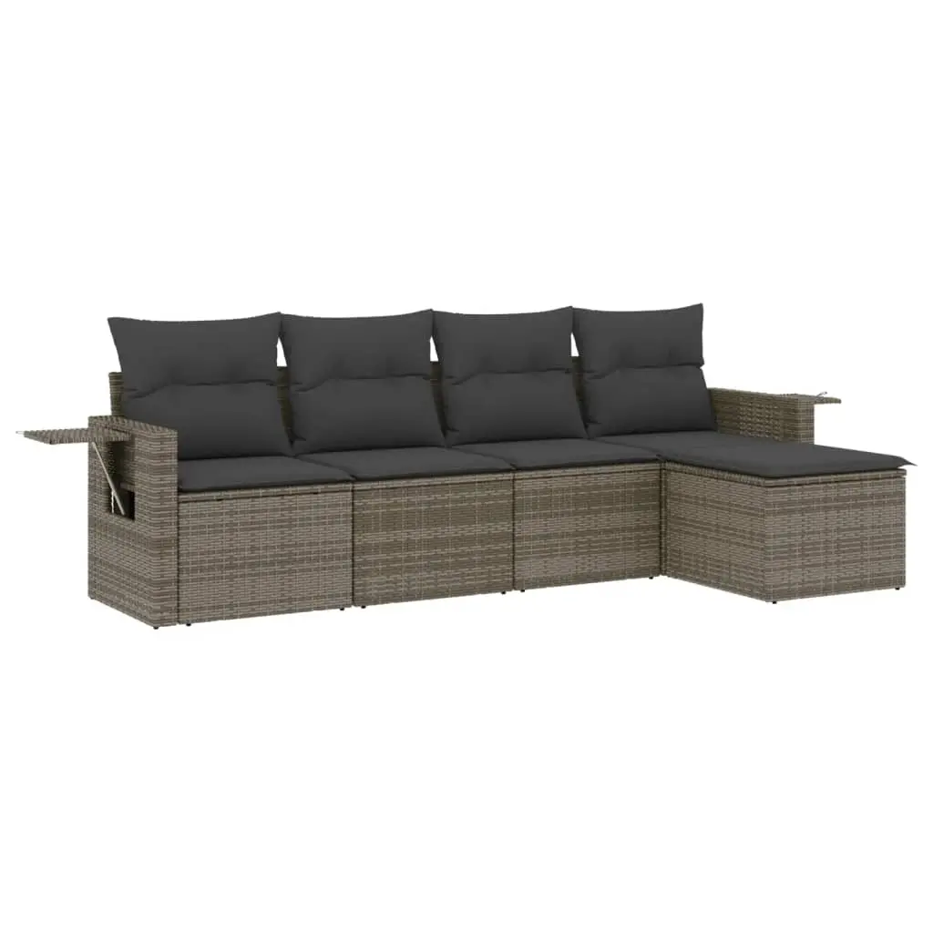 5 Piece Garden Sofa Set with Cushions Grey Poly Rattan 3220089 - Furniture
