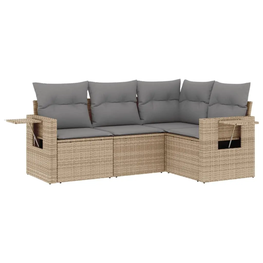 4 Piece Garden Sofa Set with Cushions Beige Poly Rattan 3220108 - Furniture