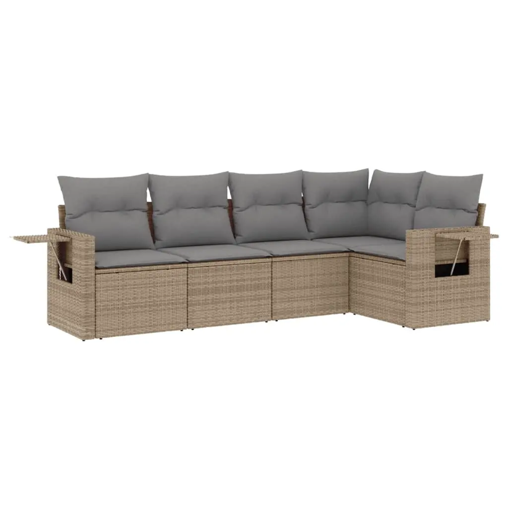 5 Piece Garden Sofa Set with Cushions Beige Poly Rattan 3220128 - Furniture