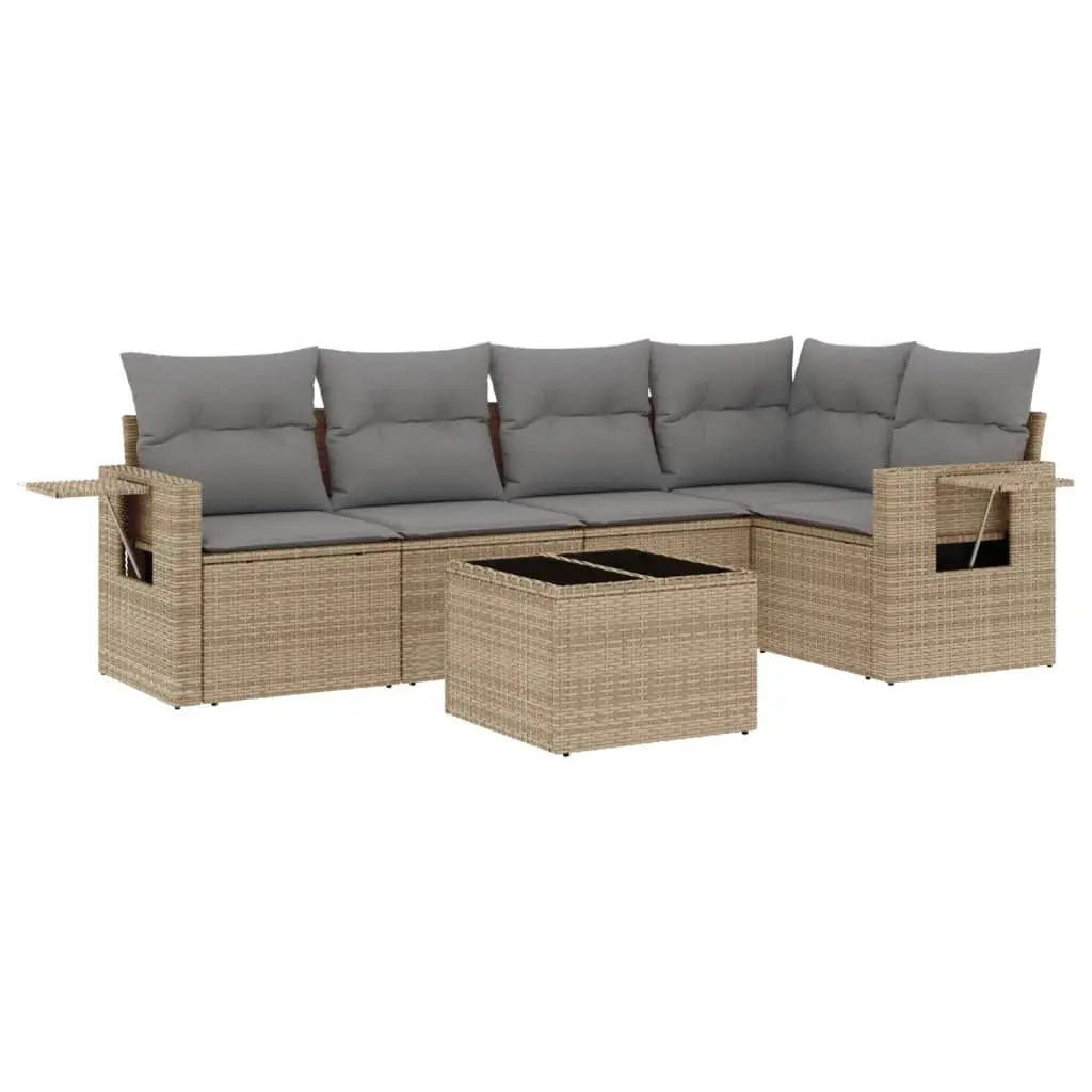 6 Piece Garden Sofa Set with Cushions Beige Poly Rattan 3220138 - Furniture