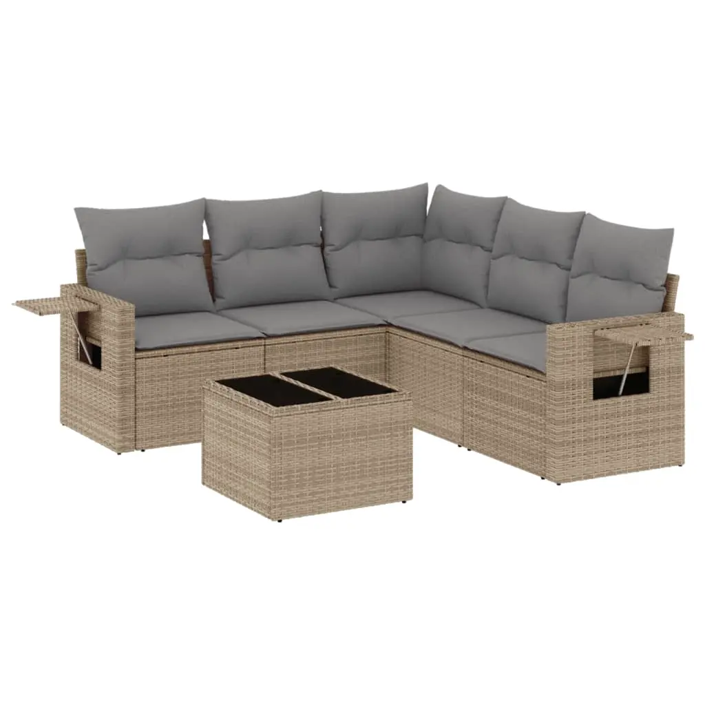6 Piece Garden Sofa Set with Cushions Beige Poly Rattan 3220158 - Furniture
