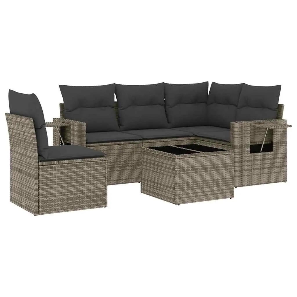 6 Piece Garden Sofa Set with Cushions Black Poly Rattan 3220174 - Furniture
