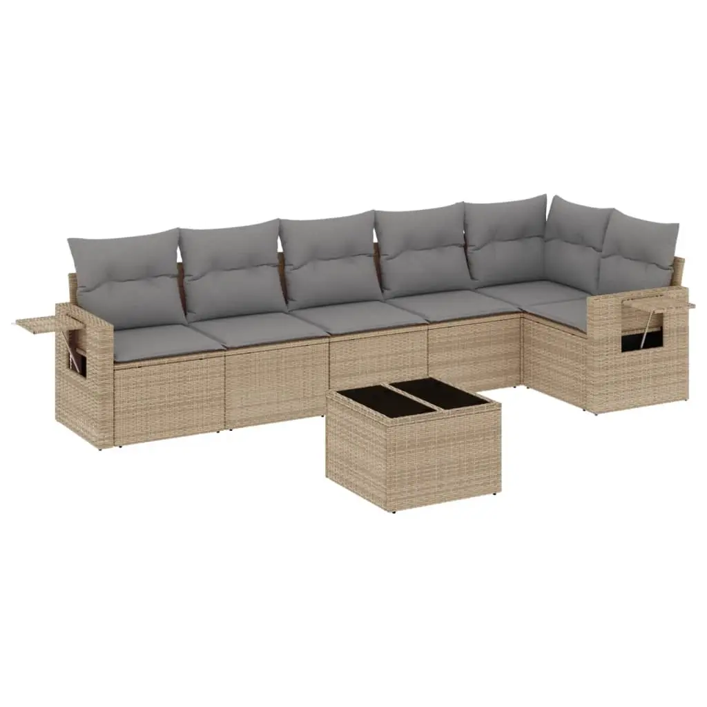7 Piece Garden Sofa Set with Cushions Beige Poly Rattan 3220198 - Furniture