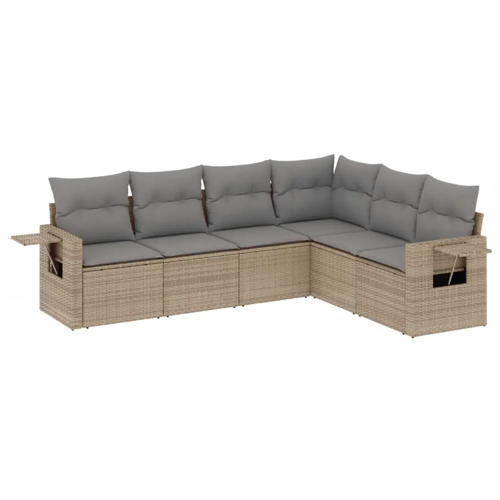 6 Piece Garden Sofa Set with Cushions Beige Poly Rattan 3220208 - Furniture