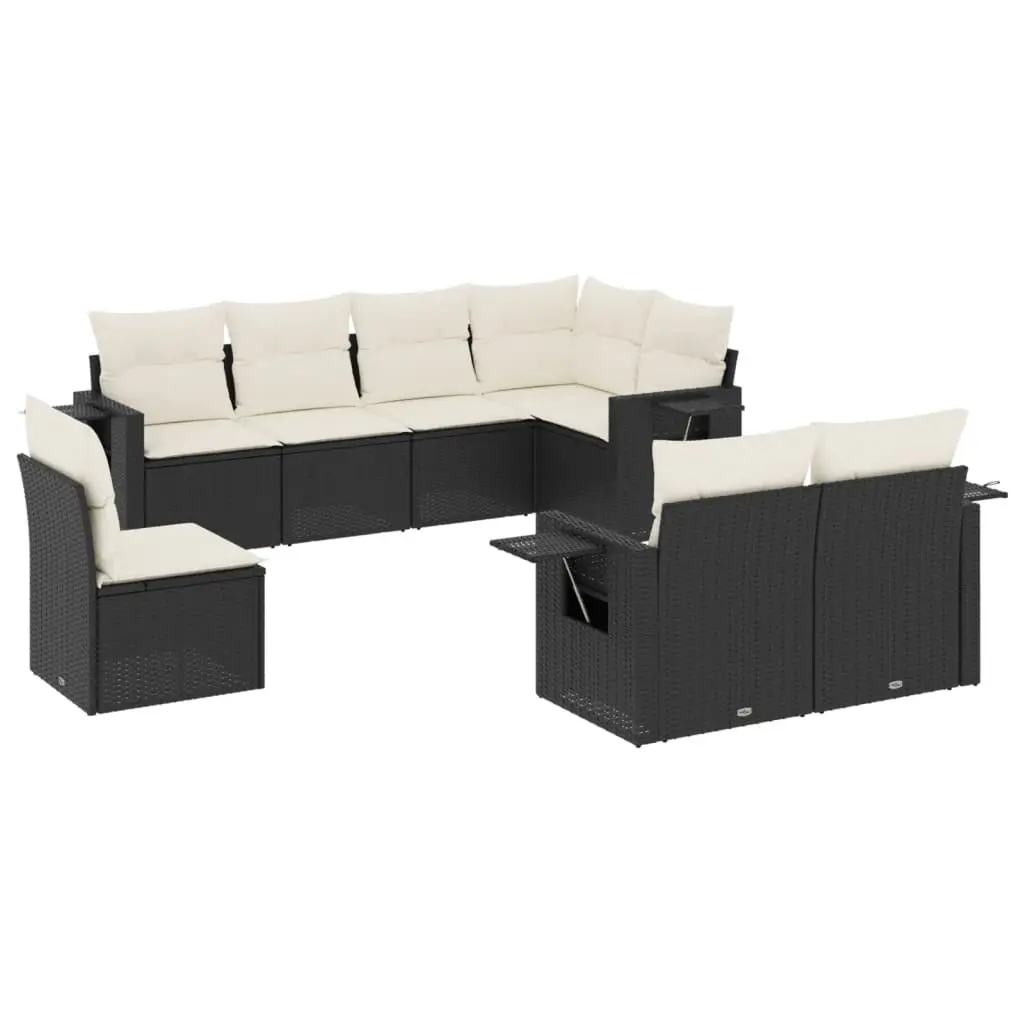 8 Piece Garden Sofa Set with Cushions Black Poly Rattan 3220435 - Furniture