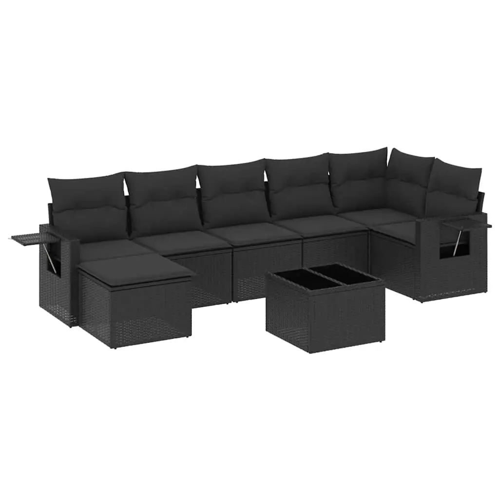 8 Piece Garden Sofa Set with Cushions Black Poly Rattan 3220484 - Furniture