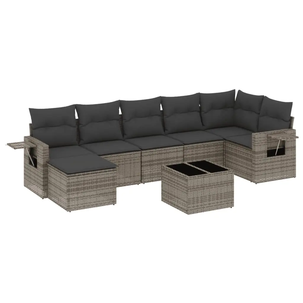 8 Piece Garden Sofa Set with Cushions Grey Poly Rattan 3220489 - Furniture