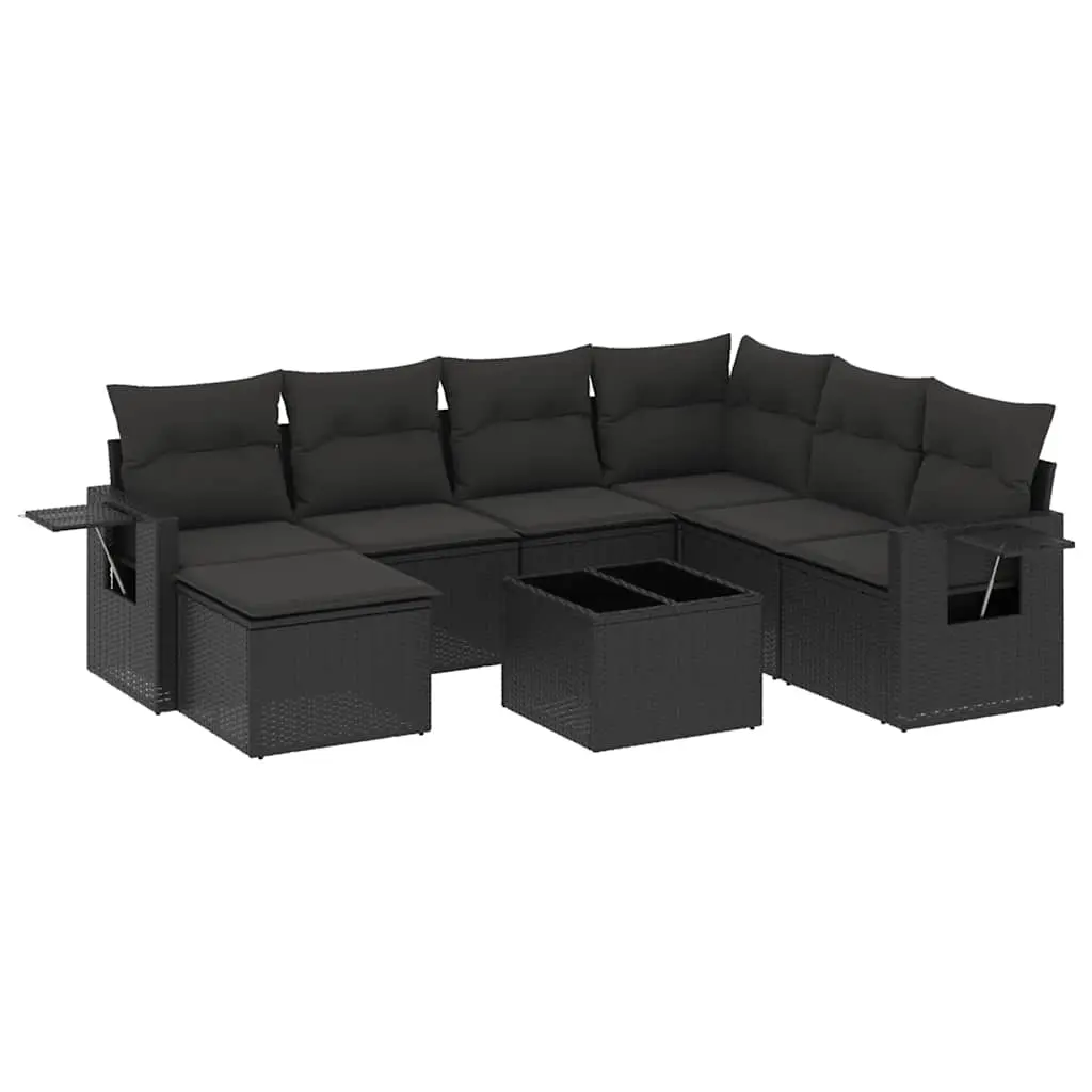 8 Piece Garden Sofa Set with Cushions Black Poly Rattan 3220504 - Furniture