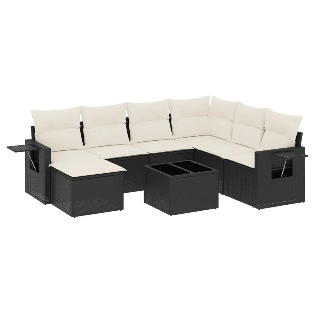 8 Piece Garden Sofa Set with Cushions Black Poly Rattan 3220505 - Furniture