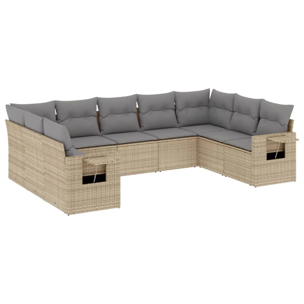 9 Piece Garden Sofa Set with Cushions Beige Poly Rattan 3220598 - Furniture