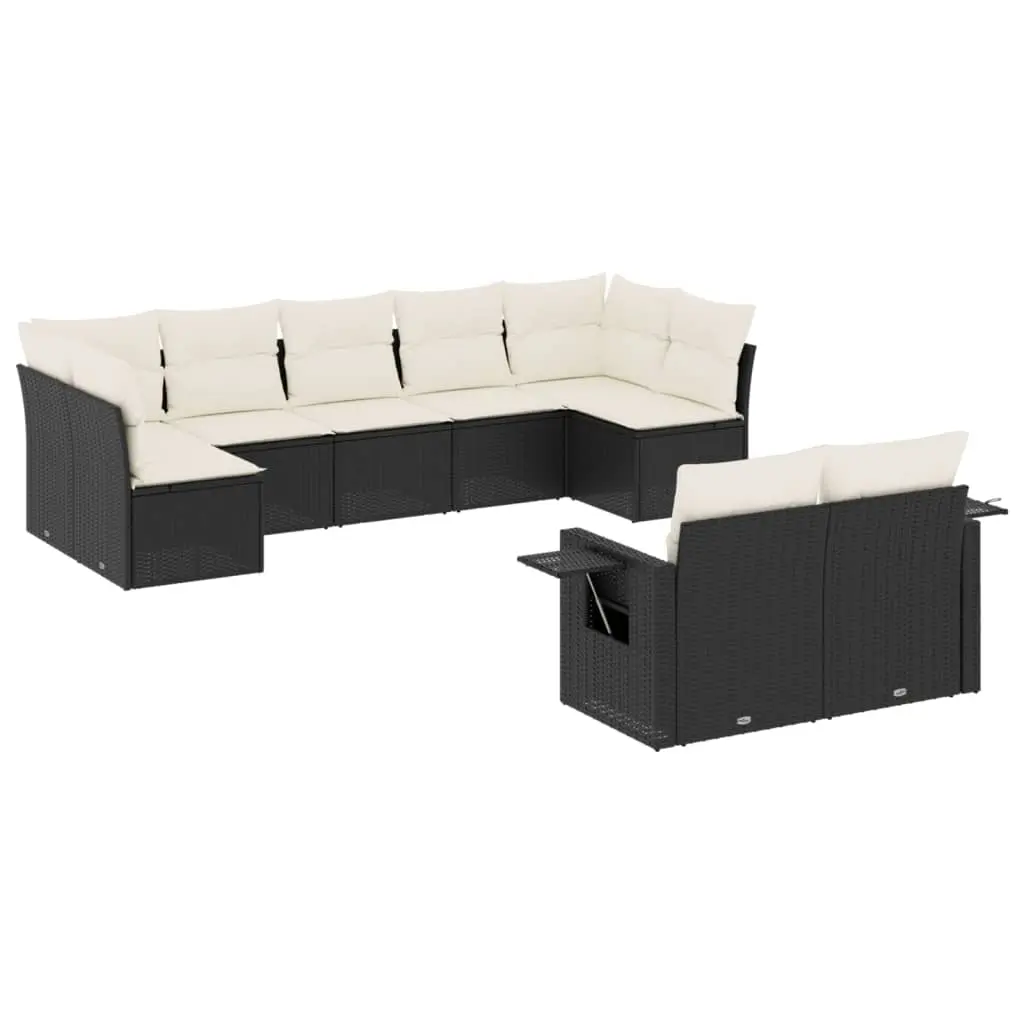 9 Piece Garden Sofa Set with Cushions Black Poly Rattan 3220615 - Furniture