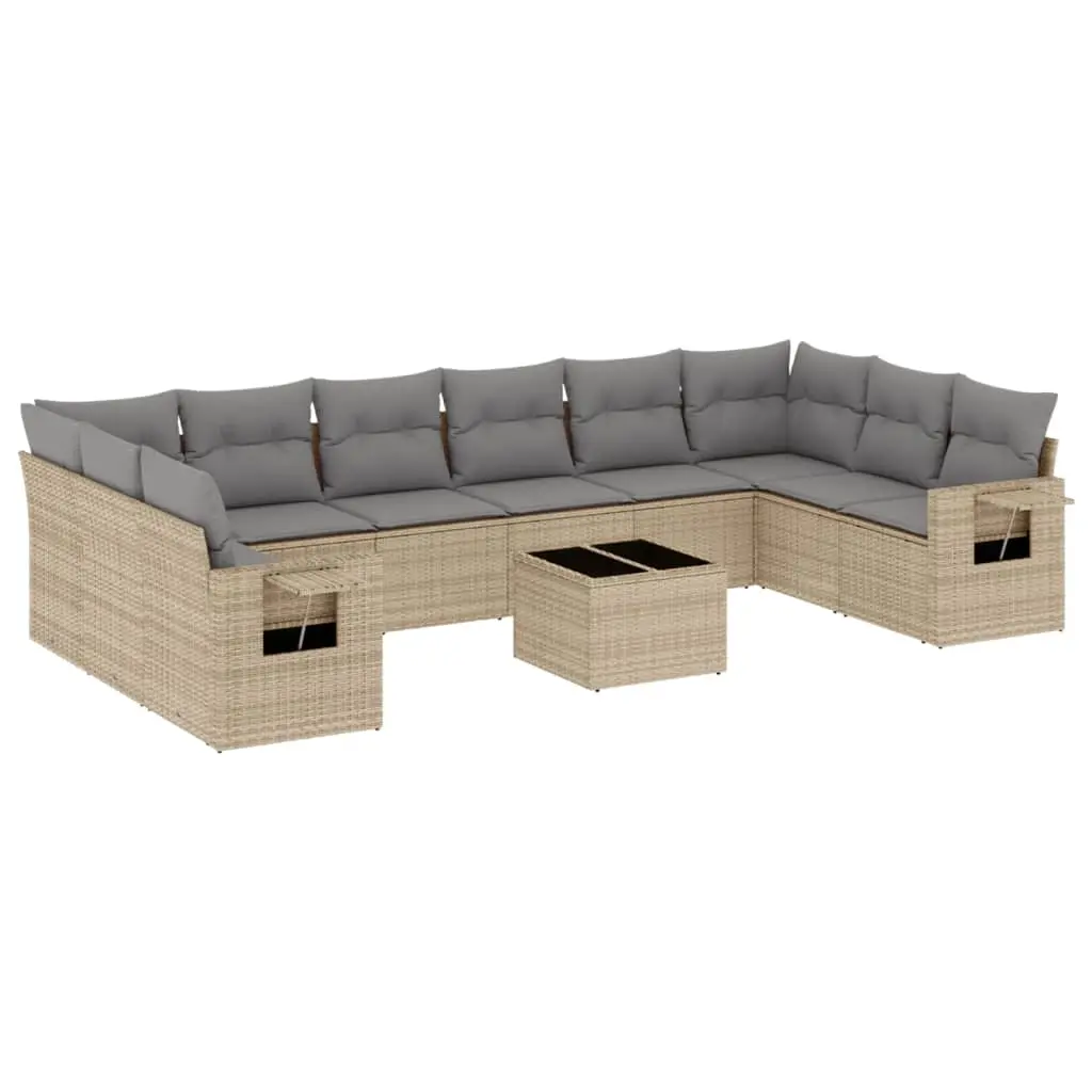 11 Piece Garden Sofa Set with Cushions Beige Poly Rattan 3220678 - Furniture