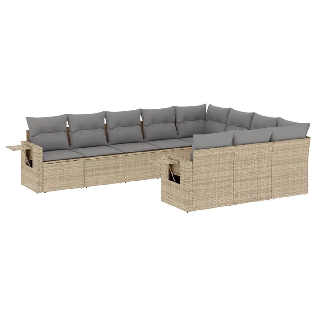 10 Piece Garden Sofa Set with Cushions Beige Poly Rattan 3220688 - Furniture