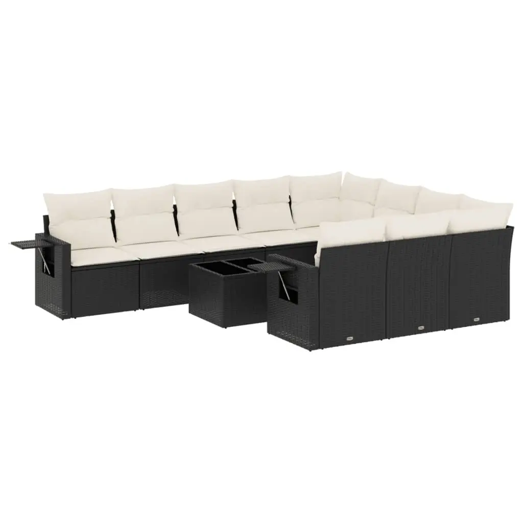 11 Piece Garden Sofa Set with Cushions Black Poly Rattan 3220695 - Furniture