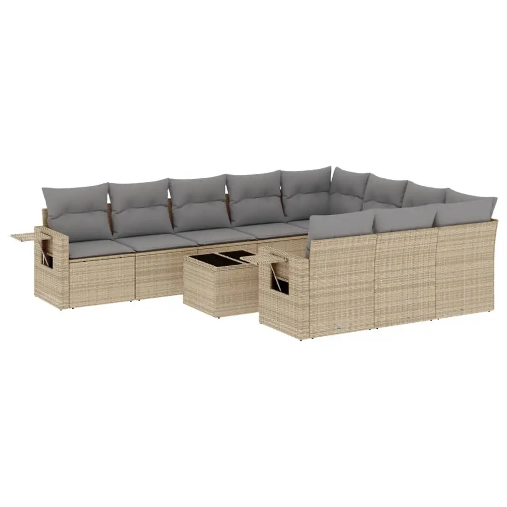 11 Piece Garden Sofa Set with Cushions Beige Poly Rattan 3220698 - Furniture