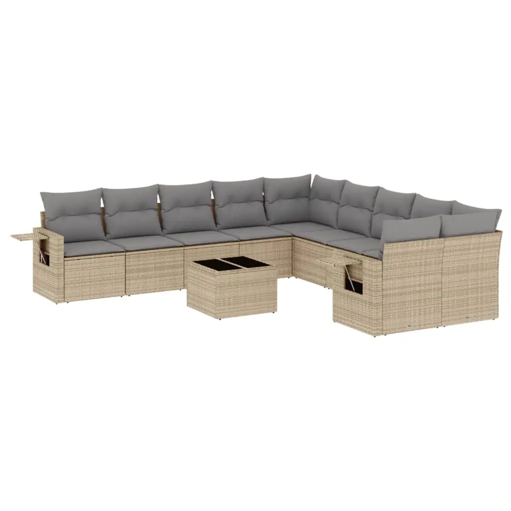 11 Piece Garden Sofa Set with Cushions Beige Poly Rattan 3220718 - Furniture