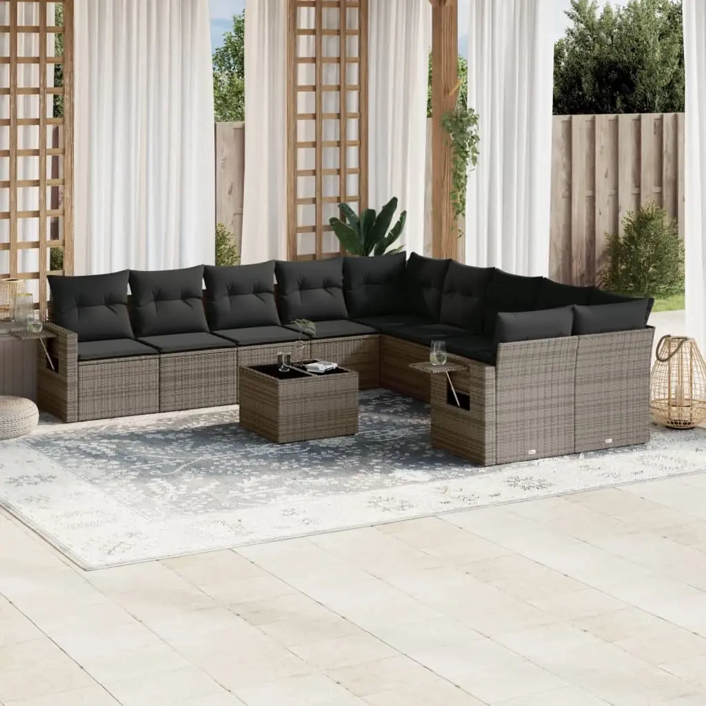 11 Piece Garden Sofa Set with Cushions Grey Poly Rattan 3220719 - Furniture