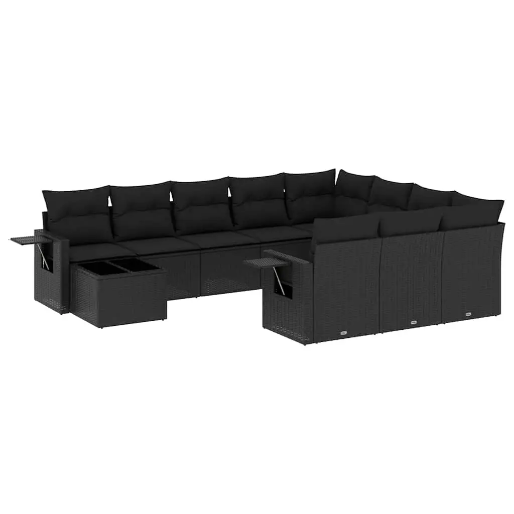 11 Piece Garden Sofa Set with Cushions Black Poly Rattan 3220724 - Furniture