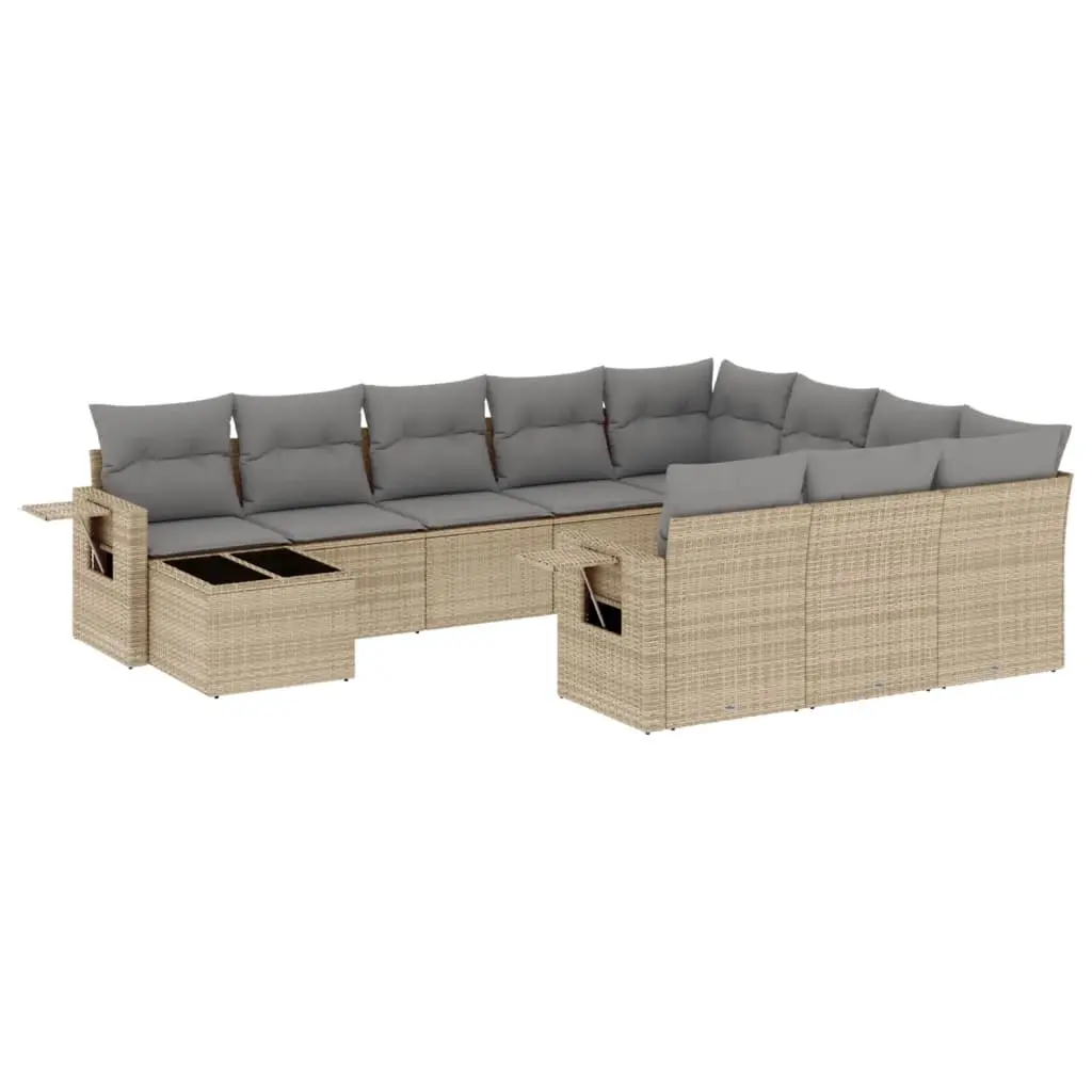 11 Piece Garden Sofa Set with Cushions Beige Poly Rattan 3220728 - Furniture