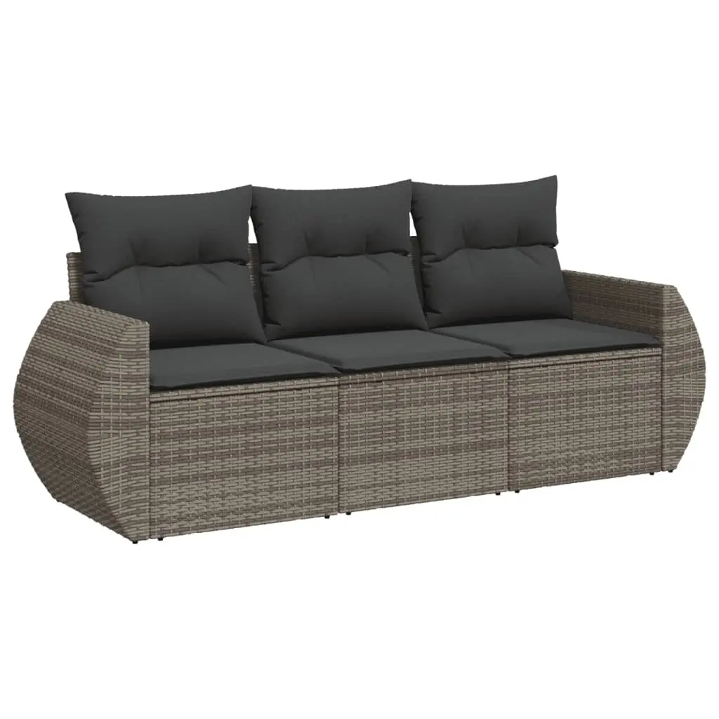 3 Piece Garden Sofa Set with Cushions Grey Poly Rattan 3221059 - Furniture