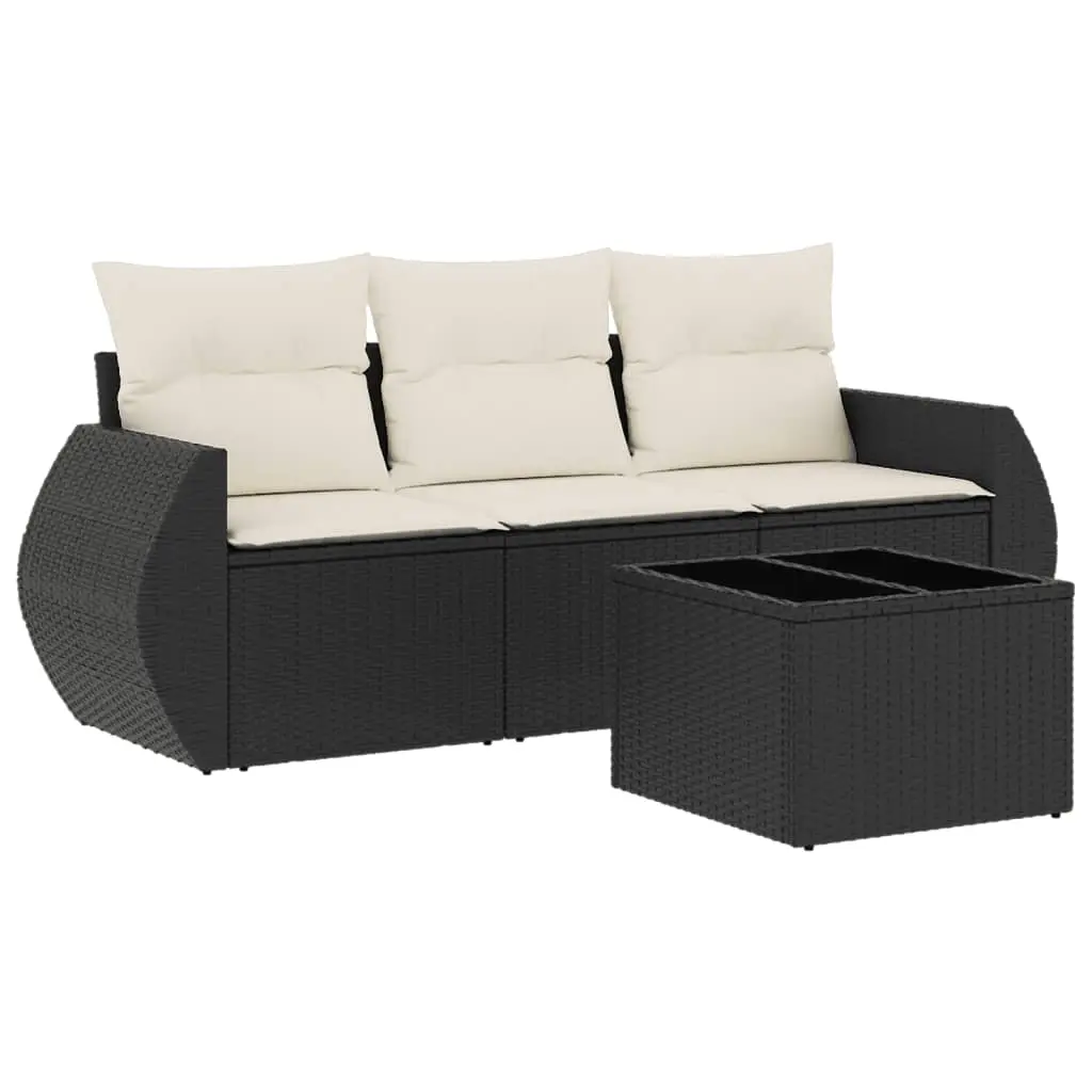 4 Piece Garden Sofa Set with Cushions Black Poly Rattan 3221065 - Furniture