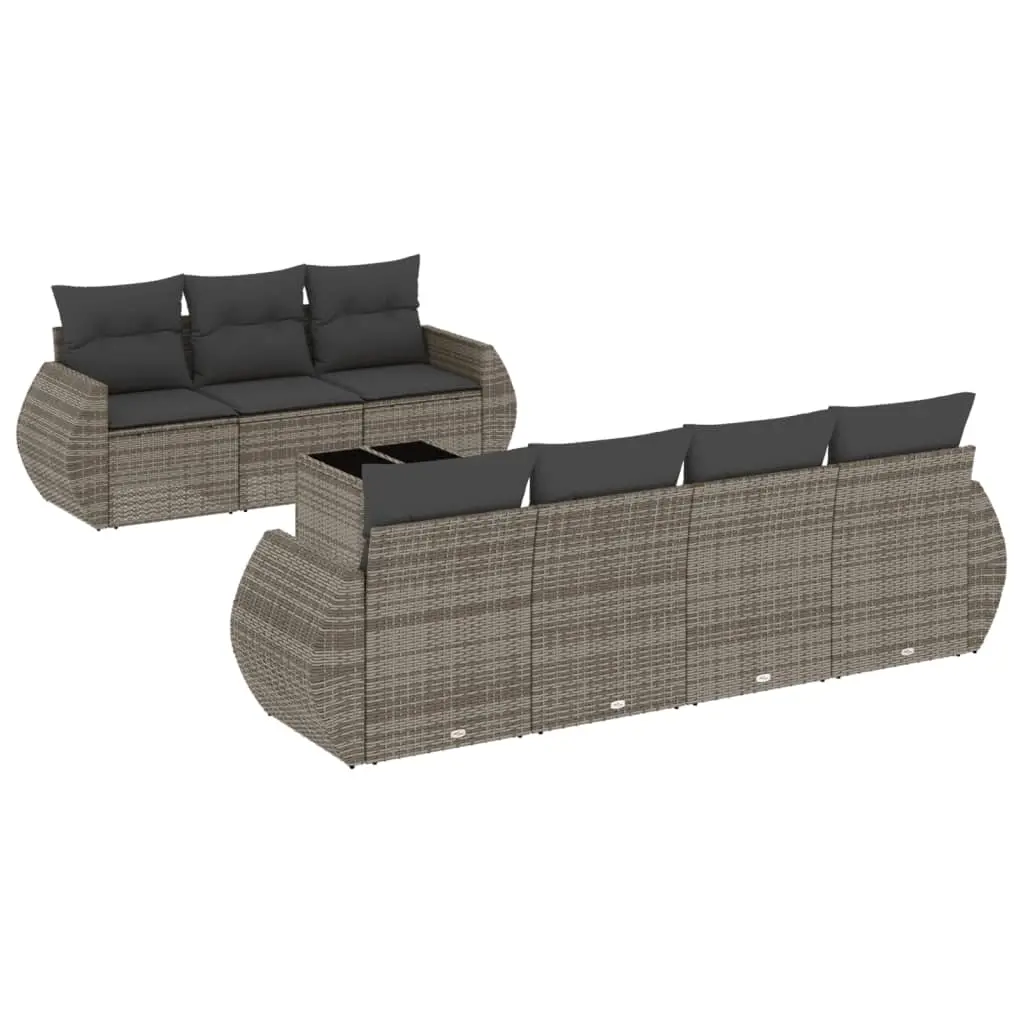 8 Piece Garden Sofa Set with Cushions Grey Poly Rattan 3221129 - Furniture