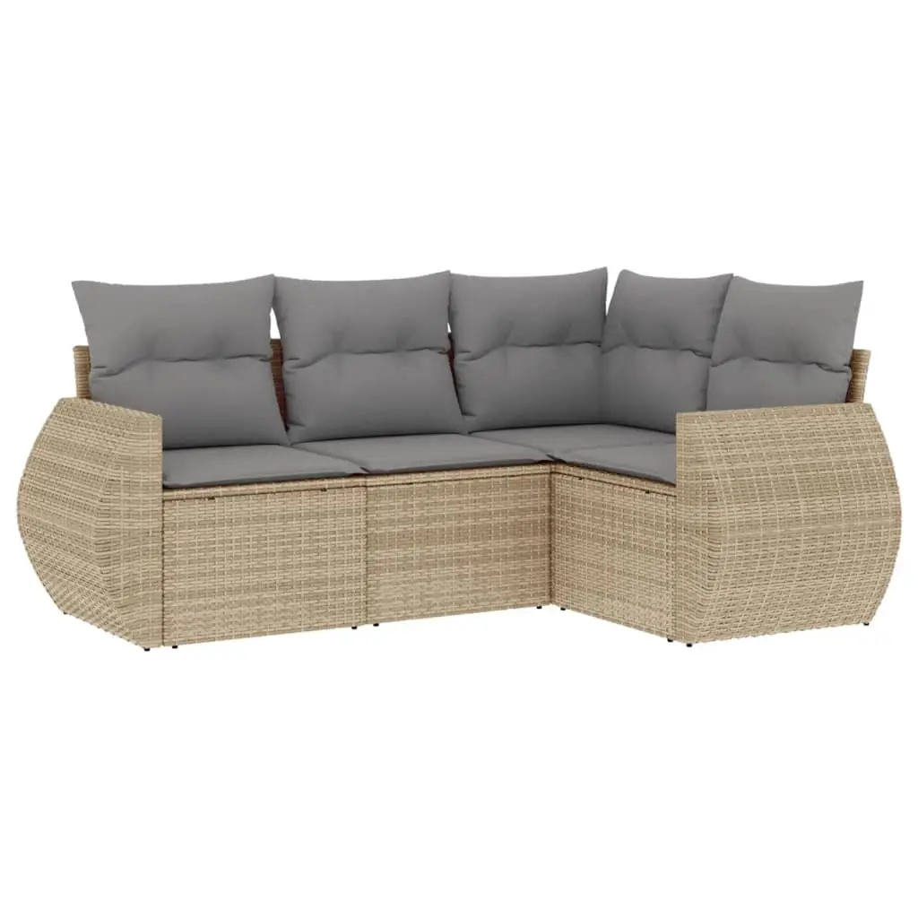 4 Piece Garden Sofa Set with Cushions Beige Poly Rattan 3221308 - Furniture