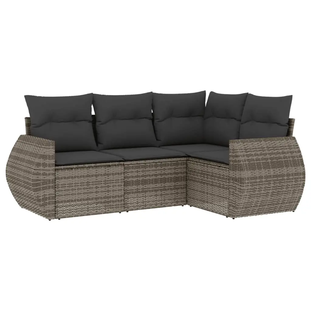 4 Piece Garden Sofa Set with Cushions Grey Poly Rattan 3221309 - Furniture