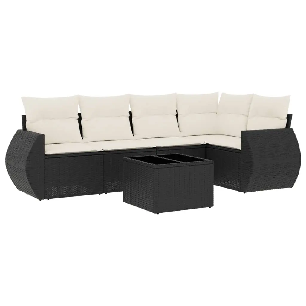 6 Piece Garden Sofa Set with Cushions Black Poly Rattan 3221335 - Furniture